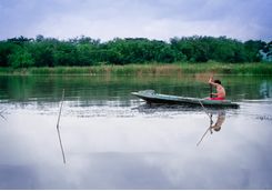 Man paddling in the river
