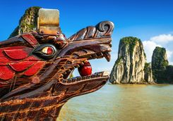 a dragon boat in halong bay