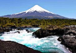 Petrohue falls and Osorno Volcano