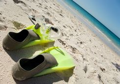 Mask and snorkel on the beach