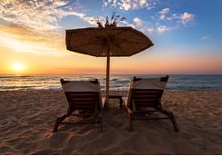 Sun loungers and umbrella