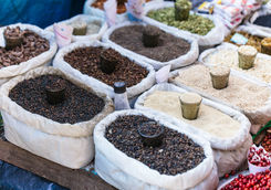 Street market selling cereals, Darjeeling