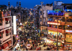 Busy street in Delhi at night
