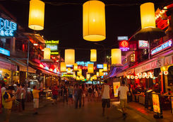 Crowded Siem Reap Pub Street, Cambodia
