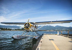 Float plane docked on the water