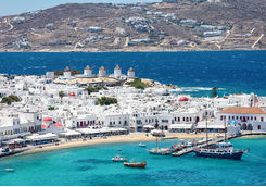 Aerial shot of Mykonos town