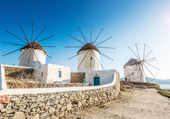 Windmills in the main town of Mykonos