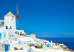 Oia town with windmill
