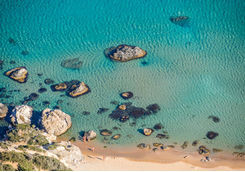 Aerial shot of Santorini beach