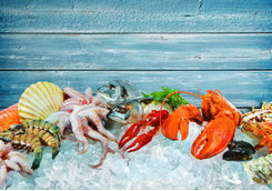Fresh seafood on ice