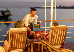 Serving cocktails on the RV Zawgyi