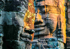Sun reflection on Bayon faces