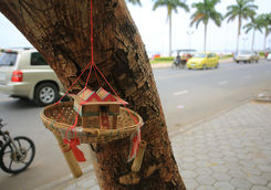 Cambodian small house decoration in a street