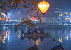 Colourful lantern over rowboats