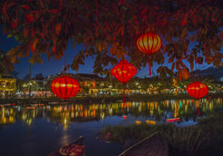 Lanterns and colourful lights on river