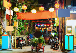 Motorcycles and street of old city of Hoi An