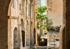 Couple in an old street of Bonifacio