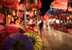 lao umbrellas on a night market
