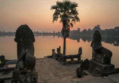 sra srang terrace in angkor wat temple complex at sunrise
