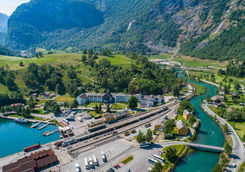 Aerial view of Flam village, Norway