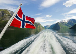 Back of a ferry on a fjord