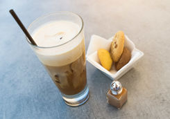 Glass of frappe, a greek iced coffee