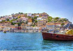 Greek island Hydra, view from the sea
