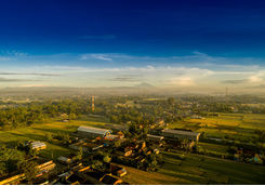 aerial view rural yogyakarta sunrise