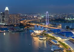 singapore city skyline aerial view at night
