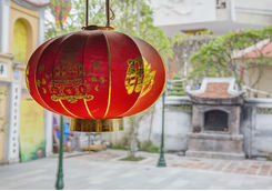 Red lantern in a garden in Hanoi