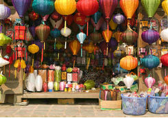 Silk lantern bazaar display in Hoi An