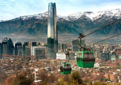 cable car in san cristobal hill overlooking a panoramic view of santiago