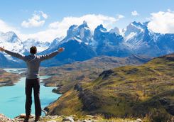 man hiking mountain with view