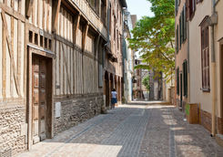 Street with half timbered houses in Troyes