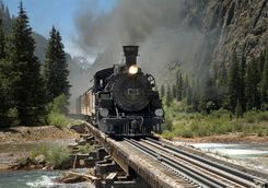 Narrow gauge train river crossing