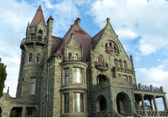 Exterior view of Craigdarroch Castle at garden side