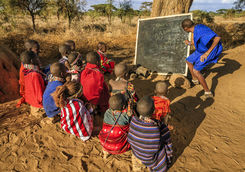 African children in the school under tree