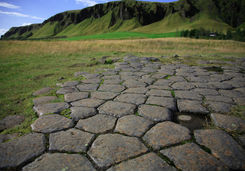 Low shot of the basalt columns at kirkjugolf