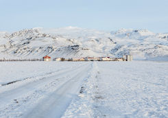 Village next to Eyjafjallajokull glacier