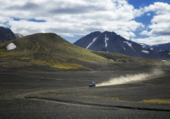 Jeep is driving in highlands of Iceland