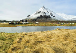 Snfellsnes peninsula fishing village and mountains with snow