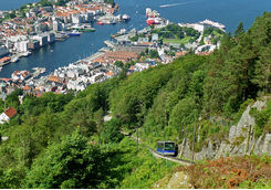 Bergen's view and Floibanen heading to the top of Mount Floyen