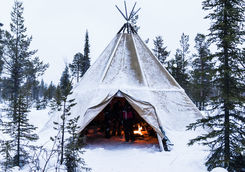 Ti-pi with fire in winter