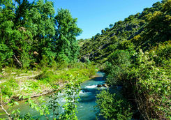 River running through mountains