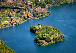 Aerial view of Isola Comacina in Lake Como