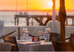Dinner table with views over a lake
