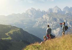 Teenagers taking a break during trail in the Dolomites