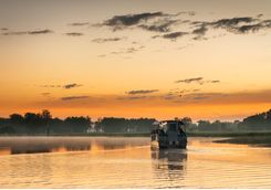 Cruising across an oxbow lake