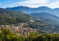 Aerial view of a mountain village in Arcadia