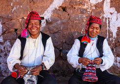 men knitting lake titcaca